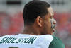 TAMPA, FL - JANUARY 02: Defensive end William Gholston #2 Michigan State Spartans watches play against the Georgia Bulldogs in the Outback Bowl January 2, 2012 at Raymond James Stadium in Tampa, Florida. (Photo by Al Messerschmidt/Getty Images)