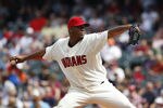 CLEVELAND, OH - SEPTEMBER 25: Fausto Carmona #55 of the Cleveland Indians pitches against the Minnesota Twins during the second inning of their game on September 25, 2011 at Progressive Field in Cleveland, Ohio. The Twins defeated theIndians 6-4. (Photo by David Maxwell/Getty Images)