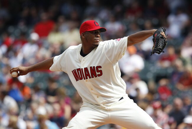 CLEVELAND, OH - SEPTEMBER 25: Fausto Carmona #55 of the Cleveland Indians pitches against the Minnesota Twins during the second inning of their game on September 25, 2011 at Progressive Field in Cleveland, Ohio. The Twins defeated theIndians 6-4. (Photo by David Maxwell/Getty Images)