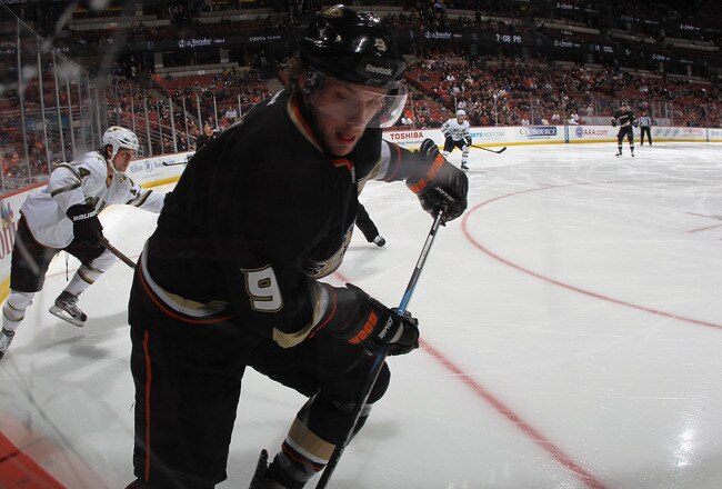 ANAHEIM, CA - JANUARY 10: Bobby Ryan #9 of the Anaheim Ducks skates against the Dallas Stars at the Honda Center on January 10, 2012 in Anaheim, California. The Ducks defeated the Stars 5-2.  (Photo by Bruce Bennett/Getty Images)