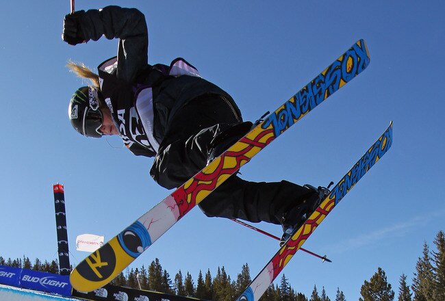 COPPER MOUNTAIN, CO - DECEMBER 09:  Sarah Burke of Canada skis to seventh place in the halfpipe finals of the FIS Freestyle World Cup at the VISA US Freeskiing Grand Prix on December 9, 2011 in Copper Mountain, Colorado.  (Photo by Doug Pensinger/Getty Images)