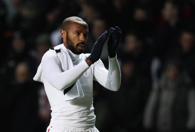 SWANSEA, WALES - JANUARY 15:  Thierry Henry of Arsenal applauds after the Barclays Premier League match between Swansea City and Arsenal at Liberty Stadium on January 15, 2012 in Swansea, Wales.  (Photo by Michael Steele/Getty Images)