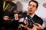 LAS VEGAS, NV - DECEMBER 01:  Driver Kyle Busch speaks to the media after the NASCAR Sprint Cup Series Champion's Week NMPA Myers Brothers Awards Luncheon at the Bellagio on December 1, 2011 in Las Vegas, Nevada.  (Photo by Todd Warshaw/Getty Images for NASCAR)