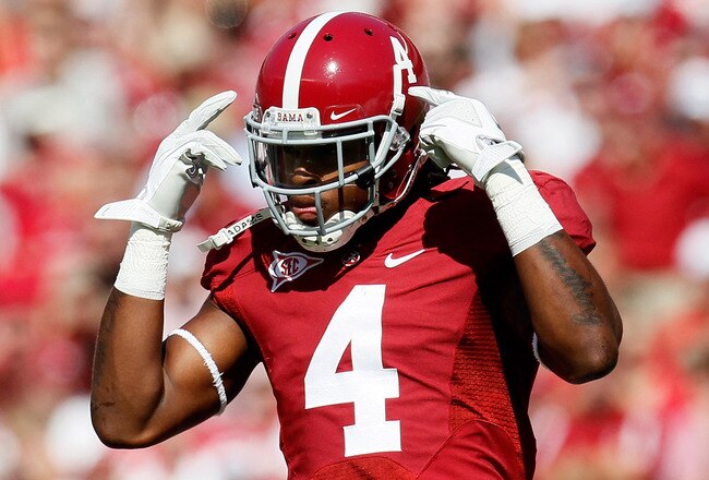 TUSCALOOSA, AL - SEPTEMBER 24:  Mark Barron #4 of the Alabama Crimson Tide against the Arkansas Razorbacks at Bryant-Denny Stadium on September 24, 2011 in Tuscaloosa, Alabama.  (Photo by Kevin C. Cox/Getty Images)