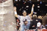 03 Feb 2002:   Quarterback Tom Brady celebrates after Superbowl XXXVI at the Superdome in New Orleans, Louisiana.  The Patriots won 20-17, with a 48-yard field goal by kicker Adam Vinatieri with 10 seconds left in the game . DIGITAL IMAGE. Mandatory Credit: Ezra Shaw/Getty Images