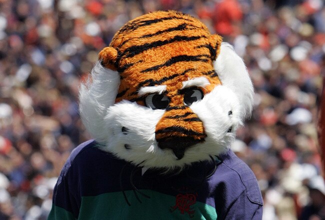 AUBURN, AL - SEPTEMBER 10:  Aubie, mascot for the Auburn Tigers wants people to vote for him in the Capital One Mascot competition in the first half on September 10, 2011 at Jordan-Hare Stadium in Auburn, Alabama. (Photo by Butch Dill/Getty Images)