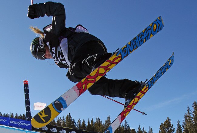 COPPER MOUNTAIN, CO - DECEMBER 09:  Sarah Burke of Canada skis to seventh place in the halfpipe finals of the FIS Freestyle World Cup at the VISA US Freeskiing Grand Prix on December 9, 2011 in Copper Mountain, Colorado.  (Photo by Doug Pensinger/Getty Images)
