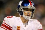 GREEN BAY, WI - JANUARY 15:  Eli Manning #10 of the New York Giants looks on against the Green Bay Packers during their NFC Divisional playoff game at Lambeau Field on January 15, 2012 in Green Bay, Wisconsin.  (Photo by Jamie Squire/Getty Images)
