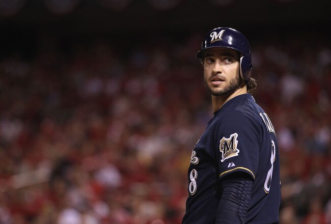 ST LOUIS, MO - OCTOBER 13:  Ryan Braun  #8 of the Milwaukee Brewers during Game Four of the National League Championship Series against the St. Louis Cardinals at Busch Stadium on October 13, 2011 in St Louis, Missouri. The Milwaukee Brewers defeated the St. Louis Cardinals 4-2.  (Photo by Christian Petersen/Getty Images)