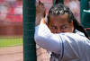 ST. LOUIS - JULY 18: Manny Ramirez #99 of the Los Angeles Dodgers looks on from the dugout against the St. Louis Cardinals at Busch Stadium on July 18, 2010 in St. Louis, Missouri.  The Cardinals beat the Dodgers 5-4.  (Photo by Dilip Vishwanat/Getty Images)