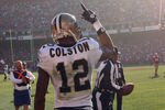 SAN FRANCISCO, CA - JANUARY 14:  Marques Colston #12 of the New Orleans Saints celebrates his touchdown against the San Francisco 49ers in the second quarter of the NFC Divisional playoff game at Candlestick Park on January 14, 2012 in San Francisco, California.  (Photo by Ezra Shaw/Getty Images)