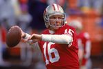 9 Jan 1993:  Joe Montana #16 of the San Francisco 49ers gets ready to pass the ball during a NFC Division Play-off Game against the Washington Redskins at the RFK Stadium in Washington, D.C. The 49ers defeated the Redskins 20-13. Mandatory Credit: Otto Greule Jr.  /Allsport