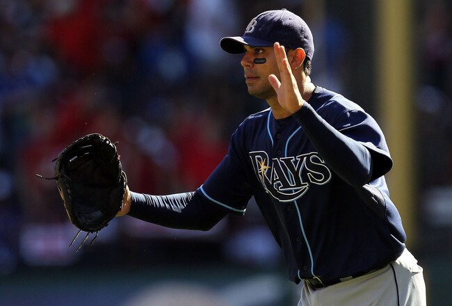 ARLINGTON, TX - OCTOBER 10:  Carlos Pena #23 of the Tampa Bay Rays celebrates after a 5-2 win against the Texas Rangers during game 4 of the ALDS at Rangers Ballpark in Arlington on October 10, 2010 in Arlington, Texas.  (Photo by Ronald Martinez/Getty Images)