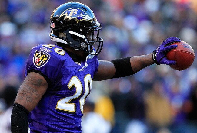 BALTIMORE, MD - JANUARY 15:  Ed Reed #20 of the Baltimore Ravens celebrates after intercepting a pass against the Houston Texans  during the fourth quarter of the AFC Divisional playoff game at M&T Bank Stadium on January 15, 2012 in Baltimore, Maryland. The Ravens defeated the Texans 20-13 (Photo by Chris Trotman/Getty Images)