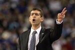 HOUSTON, TX - APRIL 04:  Head coach Brad Stevens of the Butler Bulldogs shouts from the sidelines against the Connecticut Huskies during the National Championship Game of the 2011 NCAA Division I Men's Basketball Tournament at Reliant Stadium on April 4, 2011 in Houston, Texas.  (Photo by Streeter Lecka/Getty Images)