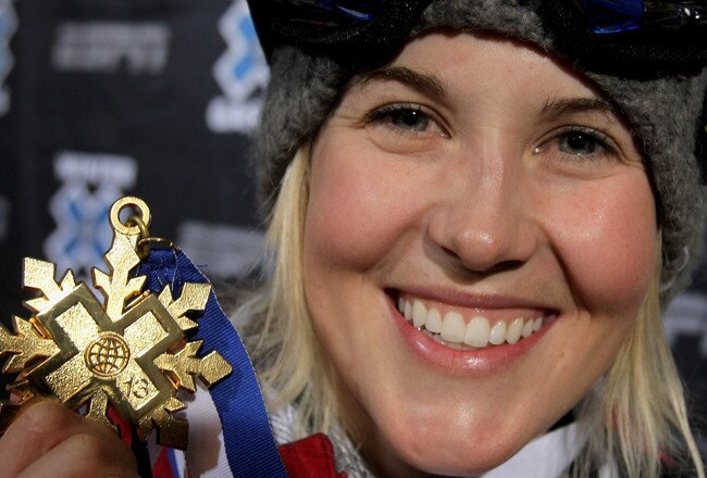 ASPEN, CO - JANUARY 23:  Sarah Burke of Whistler, Canada poses with her gold medal after winning the Women's Skiing Superpipe at Winter X Games 13 on Buttermilk Mountain on January 23, 2009 in Aspen, Colorado.  (Photo by Doug Pensinger/Getty Images)