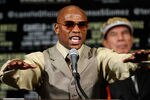 LAS VEGAS, NV - SEPTEMBER 17:  Boxer Floyd Mayweather Jr. speaks at a post-fight news conference after he defeated Victor Ortiz to win the WBC welterweight title at the MGM Grand Garden Arena September 17, 2011 in Las Vegas, Nevada.  (Photo by Ethan Miller/Getty Images)