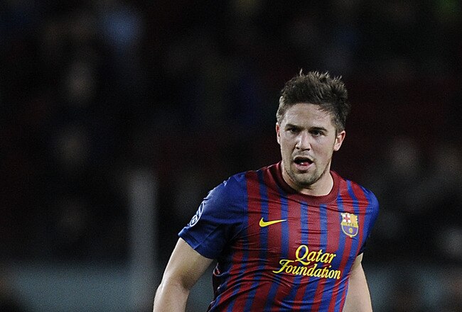 BARCELONA, SPAIN - DECEMBER 06:  Andreu Fontas of FC Barcelona runs with the ball during the UEFA Champions League group H match between FC Barcelona and FC BATE Borisov at Camp Nou on December 6, 2011 in Barcelona, Spain. FC Barcelona won 4-0.  (Photo by David Ramos/Getty Images)