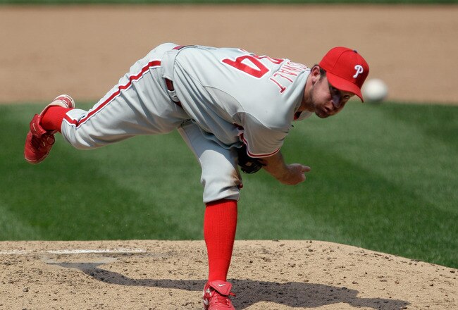 WASHINGTON, DC - JUNE 01: Starting pitcher Roy Oswalt #44 of the Philadelphia Phillies delivers to a Washington Nationals batter at Nationals Park on June 1, 2011 in Washington, DC. (Photo by Rob Carr/Getty Images)