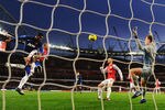 LONDON, ENGLAND - JANUARY 22:  Antonio Valencia of Manchester United (L) beats Wojciech Szczesny (13) and Thomas Vermaelen (C) of Arsenal to score their first goal during the Barclays Premier League match between Arsenal and Manchester United at Emirates Stadium on January 22, 2012 in London, England.  (Photo by Mike Hewitt/Getty Images)