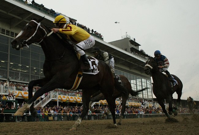 BALTIMORE - MAY 16:  Jockey Calvin Borel riding Rachel Alexandra wins the 134th Running of the Preakness Stakes at Pimlico Race Course on May 16, 2009 in Baltimore, Maryland.  (Photo by Al Bello/Getty Images)