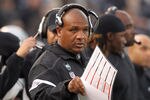 OAKLAND, CA - NOVEMBER 27:  Oakland Raiders head coach Hue Jackson stands on the sidelines during their game against the Chicago Bears at O.co Coliseum on November 27, 2011 in Oakland, California.  (Photo by Ezra Shaw/Getty Images)