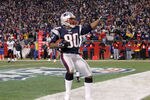 FOXBORO, MA - JANUARY 07:  Troy Brown #80 of the New England Patriots celebrates his second quarter touchdown against the Jacksonville Jaguars during their Wild Card Playoff game on January 7, 2006 at Gillette Stadium in Foxboro, Massachusetts.  (Photo by Jim McIsaac/Getty Images)