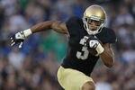 SOUTH BEND, IN - SEPTEMBER 03: Michael Floyd #3 of the Notre Dame Fighting Irish runs after catching a pass against the University of South Florida Bulls at Notre Dame Stadium on September 3, 2011 in South Bend, Indiana. South Florida defeated Notre Dame 23-20. (Photo by Jonathan Daniel/Getty Images)