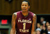 DURHAM, NC - JANUARY 21:  Xavier Gibson #1 of the Florida State Seminoles reacts after being called for a foul against the Duke Blue Devils during play at Cameron Indoor Stadium on January 21, 2012 in Durham, North Carolina.  (Photo by Grant Halverson/Getty Images)