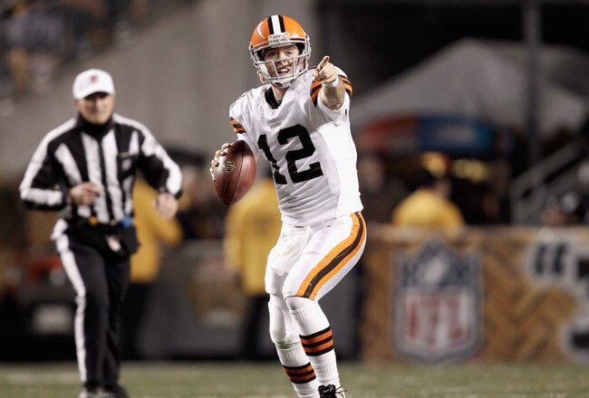 PITTSBURGH, PA - DECEMBER 08:  Colt McCoy #12 of the Cleveland Browns looks to pass against the Pittsburgh Steelers at Heinz Field on December 8, 2011 in Pittsburgh, Pennsylvania.  (Photo by Jared Wickerham/Getty Images)