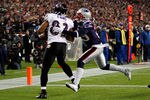 FOXBORO, MA - JANUARY 22:  Sterling Moore #29 of the New England Patriots breaks up a catch intended for Lee Evans #83 of the Baltimore Ravens late in the fourth quarter during their AFC Championship Game at Gillette Stadium on January 22, 2012 in Foxboro, Massachusetts.  (Photo by Rob Carr/Getty Images)