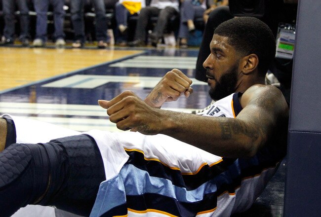 MEMPHIS, TN - MAY 13:  O.J. Mayo #32 of the Memphis Grizzlies reacts after making a basket and drawing a foul from the Oklahoma City Thunder in Game Six of the Western Conference Semifinals in the 2011 NBA Playoffs at FedExForum on May 13, 2011 in Memphis, Tennessee.  NOTE TO USER: User expressly acknowledges and agrees that, by downloading and/or using this photograph, User is consenting to the terms and conditions of the Getty Images License Agreement.  (Photo by Kevin C. Cox/Getty Images)