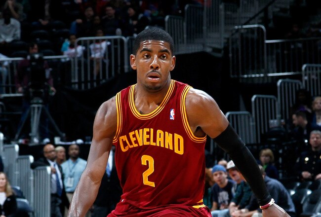 ATLANTA, GA - JANUARY 21:  Kyrie Irving #2 of the Cleveland Cavaliers drives against the Atlanta Hawks at Philips Arena on January 21, 2012 in Atlanta, Georgia.  NOTE TO USER: User expressly acknowledges and agrees that, by downloading and or using this photograph, User is consenting to the terms and conditions of the Getty Images License Agreement.  (Photo by Kevin C. Cox/Getty Images)