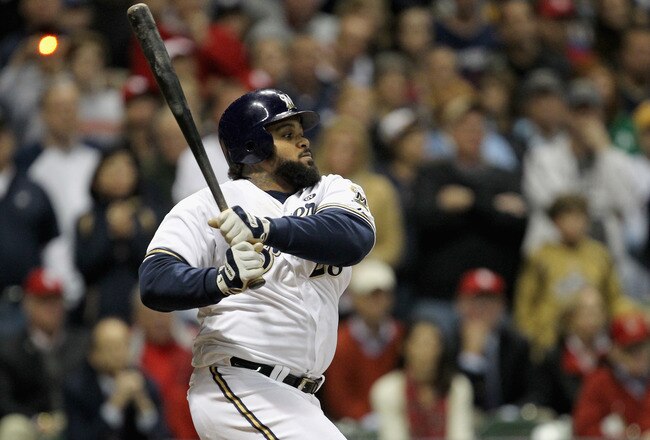 MILWAUKEE, WI - OCTOBER 16:  Prince Fielder #28 of the Milwaukee Brewers bats against the St. Louis Cardinals during Game Six of the National League Championship Series at Miller Park on October 16, 2011 in Milwaukee, Wisconsin.  (Photo by Jonathan Daniel/Getty Images)