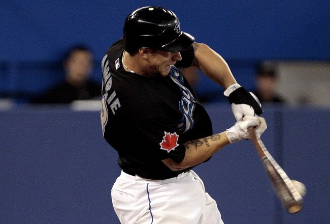 TORONTO, CANADA - SEPTEMBER 9:  Brett Lawrie #13 of the Toronto Blue Jays hits during MLB action against the Baltimore Orioles  at the Rogers Centre September 9, 2011 in Toronto, Ontario, Canada. (Photo by Abelimages/Getty Images)