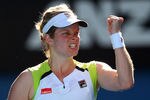 MELBOURNE, AUSTRALIA - JANUARY 22:  Kim Clijsters of Belgium celebrates winning a point in her fourth round match against Na Li of China during day seven of the 2012 Australian Open at Melbourne Park on January 22, 2012 in Melbourne, Australia.  (Photo by Cameron Spencer/Getty Images)