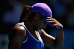 MELBOURNE, AUSTRALIA - JANUARY 23:  Serena Williams of the United States of America reacts in her fourth round match against Ekaterina Makarova of Russia during day eight of the 2012 Australian Open at Melbourne Park on January 23, 2012 in Melbourne, Australia.  (Photo by Ryan Pierse/Getty Images)
