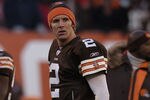 CLEVELAND - DECEMBER 21:  Quarterback Tim Couch #2 of the Cleveland Browns watches from the sidelines during the game against the Baltimore Ravens at Cleveland Browns Stadium on December 21, 2003 in Cleveland, Ohio.  The Ravens won 35-0.  (Photo by David Maxwell/Getty Images)