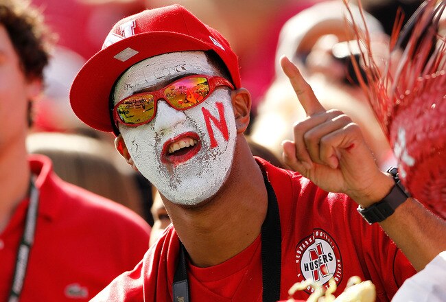 ORLANDO, FL - JANUARY 02:  A Nebraska Cornhuskers fan looks on during the Capitol One Bowl against the South Carolina Gamecocks at Florida Citrus Bowl on January 2, 2012 in Orlando, Florida.  (Photo by Mike Ehrmann/Getty Images)