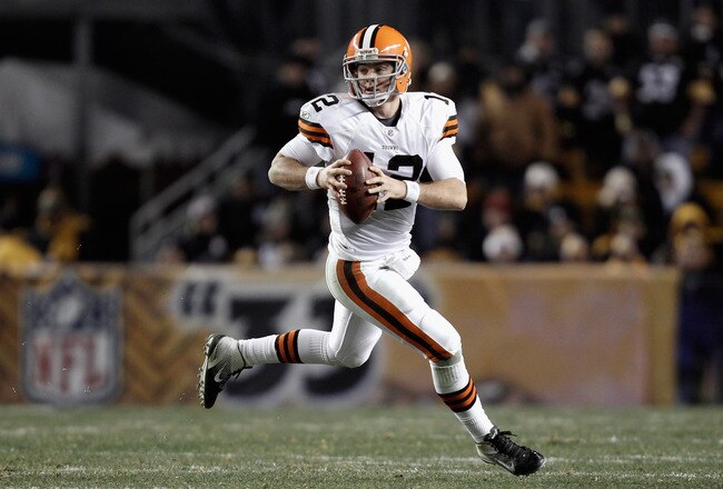PITTSBURGH, PA - DECEMBER 08:  Colt McCoy #12 of the Cleveland Browns rolls out of the pocket in the first half against the Pittsburgh Steelers at Heinz Field on December 8, 2011 in Pittsburgh, Pennsylvania.  (Photo by Jared Wickerham/Getty Images)