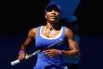 MELBOURNE, AUSTRALIA - JANUARY 23:  Serena Williams of the United States of America reacts in her fourth round match against Ekaterina Makarova of Russia during day eight of the 2012 Australian Open at Melbourne Park on January 23, 2012 in Melbourne, Australia.  (Photo by Lucas Dawson/Getty Images)