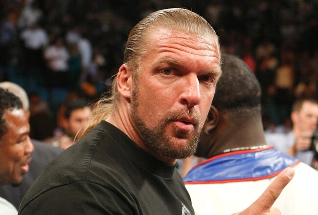 LAS VEGAS - SEPTEMBER 19:  WWE wrestler Triple H poses in the ring after the Floyd Mayweather Jr. and Juan Manuel Marquez of Mexico welterweight bout at the MGM Grand Garden Arena September 19, 2009 in Las Vegas, Nevada. (Photo by Ethan Miller/Getty Images)