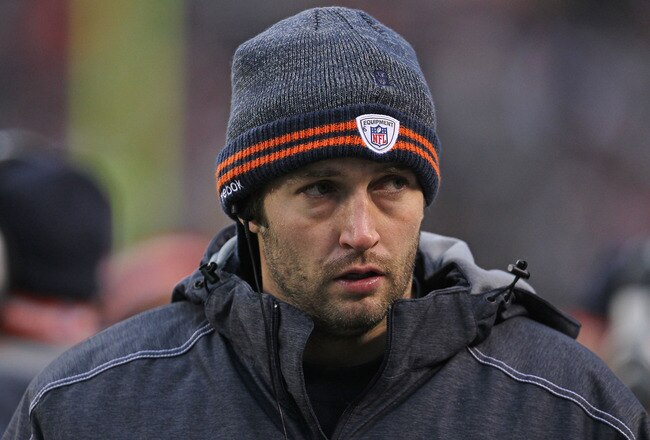 CHICAGO, IL - DECEMBER 04:  Jay Cutler #6 of the Chicago Bears walks the sidelines during a game against the Kansas City Chiefs at Soldier Field on December 4, 2011 in Chicago, Illinois. The Chiefs defeated the Bears 10-3.  (Photo by Jonathan Daniel/Getty Images)