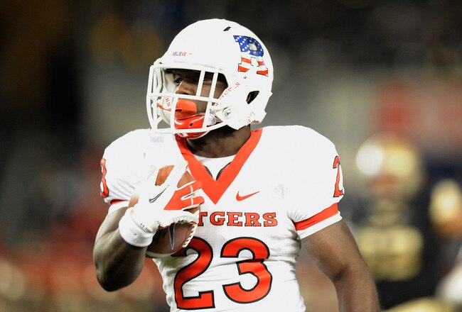 NEW YORK, NY - NOVEMBER 12:  Jawan Jamison #23 of the Rutgers Scarlet Knights scores a touchdown against the Army Black Knights during a game at Yankee Stadium on November 12, 2011 in the Bronx borough of New York City.  (Photo by Patrick McDermott/Getty Images)
