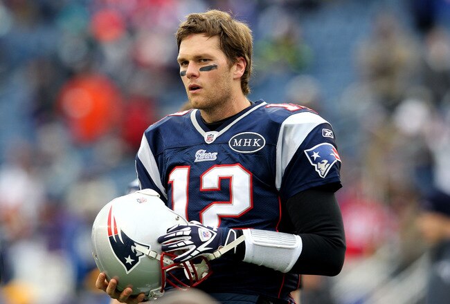 FOXBORO, MA - JANUARY 22:  Tom Brady #12 of the New England Patriots looks on against the Baltimore Ravens during their AFC Championship Game at Gillette Stadium on January 22, 2012 in Foxboro, Massachusetts.  (Photo by Jim Rogash/Getty Images)