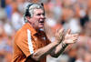 PASADENA, CA - SEPTEMBER 17:  Head Coach Mack Brown of the Texas Longhorns celebrates a touchdown against the UCLA Bruins during the second quarter at Rose Bowl on September 17, 2011 in Pasadena, California.  (Photo by Harry How/Getty Images)
