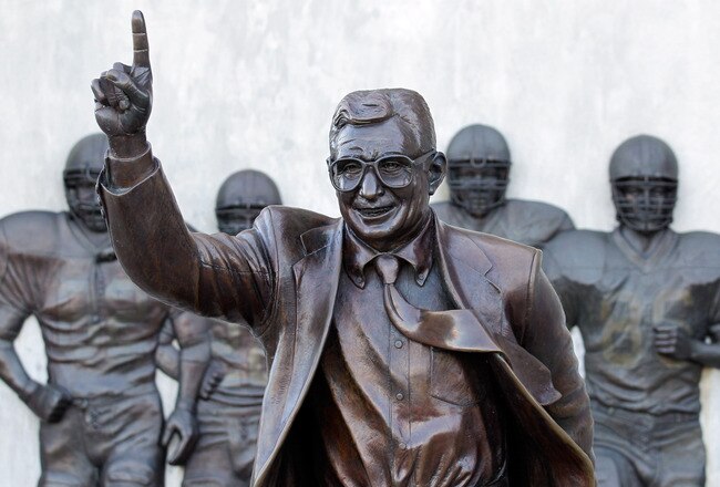 UNIVERSITY PARK, PA - NOVEMBER 08:  A statue of  Penn State University head football coach Joe Paterno is seen outside of Beaver Stadium on November 8, 2011 in University Park, Pennsylvania. Amid allegations that former assistant Jerry Sandusky was involved with child sex abuse, Joe Paterno's weekly news conference was canceled about an hour before it was scheduled to occur. (Photo by Rob Carr/Getty Images)