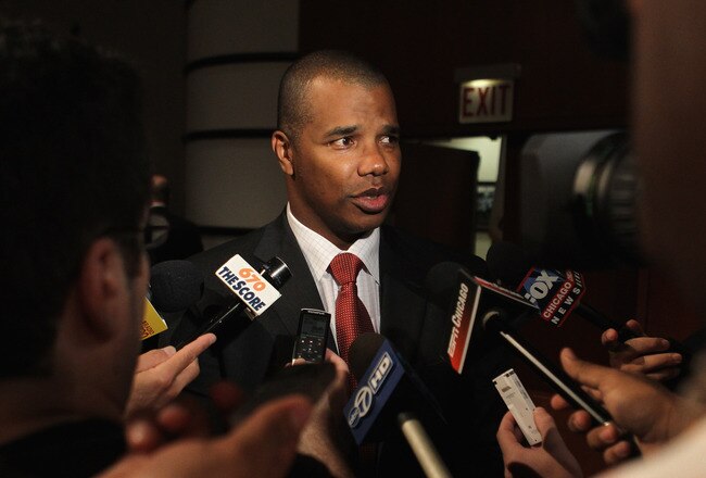 CHICAGO, IL - OCTOBER 11:  General Manager Kenny Williams of the Chicago White Sox, speaks after the hiring of Robin Ventura to be the next manager during an introductory press conference at U.S. Cellular Field on October 11, 2011 in Chicago, Illinois.  (Photo by Jonathan Daniel/Getty Images)