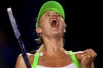 MELBOURNE, AUSTRALIA - JANUARY 23:  Maria Sharapova of Russia celebrates winning a point in her fourth round match against Sabine Lisicki of Germany during day eight of the 2012 Australian Open at Melbourne Park on January 23, 2012 in Melbourne, Australia.  (Photo by Scott Barbour/Getty Images)