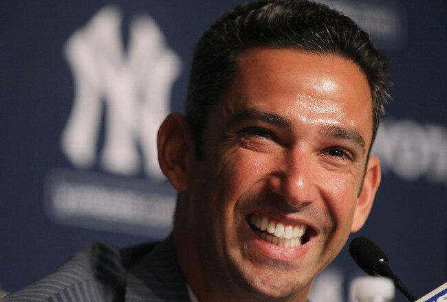 NEW YORK, NY - JANUARY 24:  Jorge Posada addresses the media during a press conference to announce his retirement from the New York Yankees at Yankee Stadium on January 24, 2012 in the Bronx borough of  New York City.  (Photo by Mike Stobe/Getty Images)